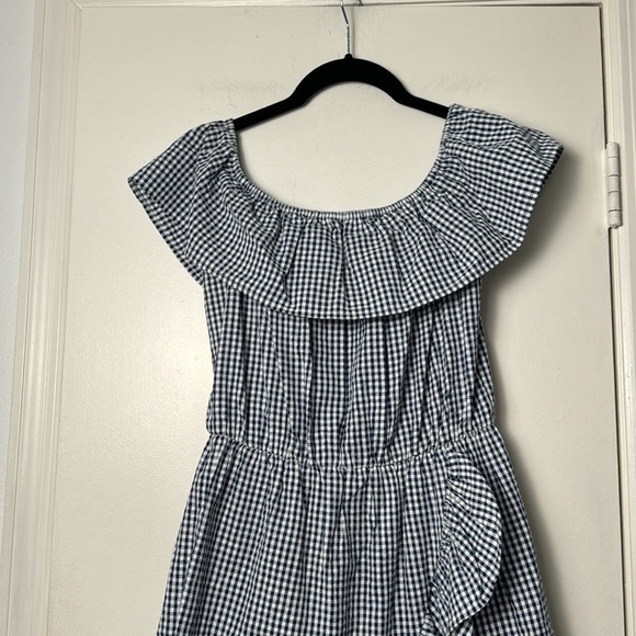 Lovers + Friends Blue Gingham Off the Shoulder Mini Dress Size Small Fit n Flare - Picture 3 of 8